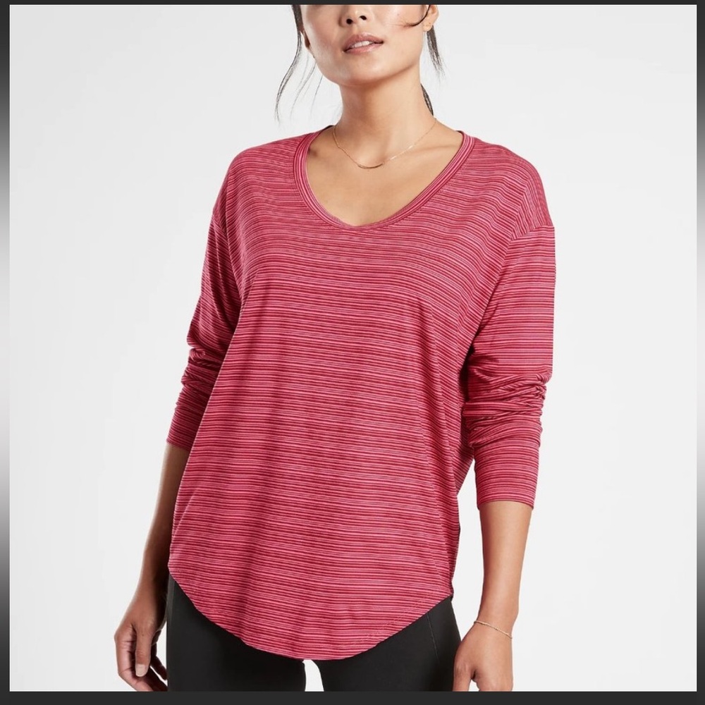 NWT, Athleta Cloudlight Stratus Striped Top, Whisper Stripe Dragonfruit